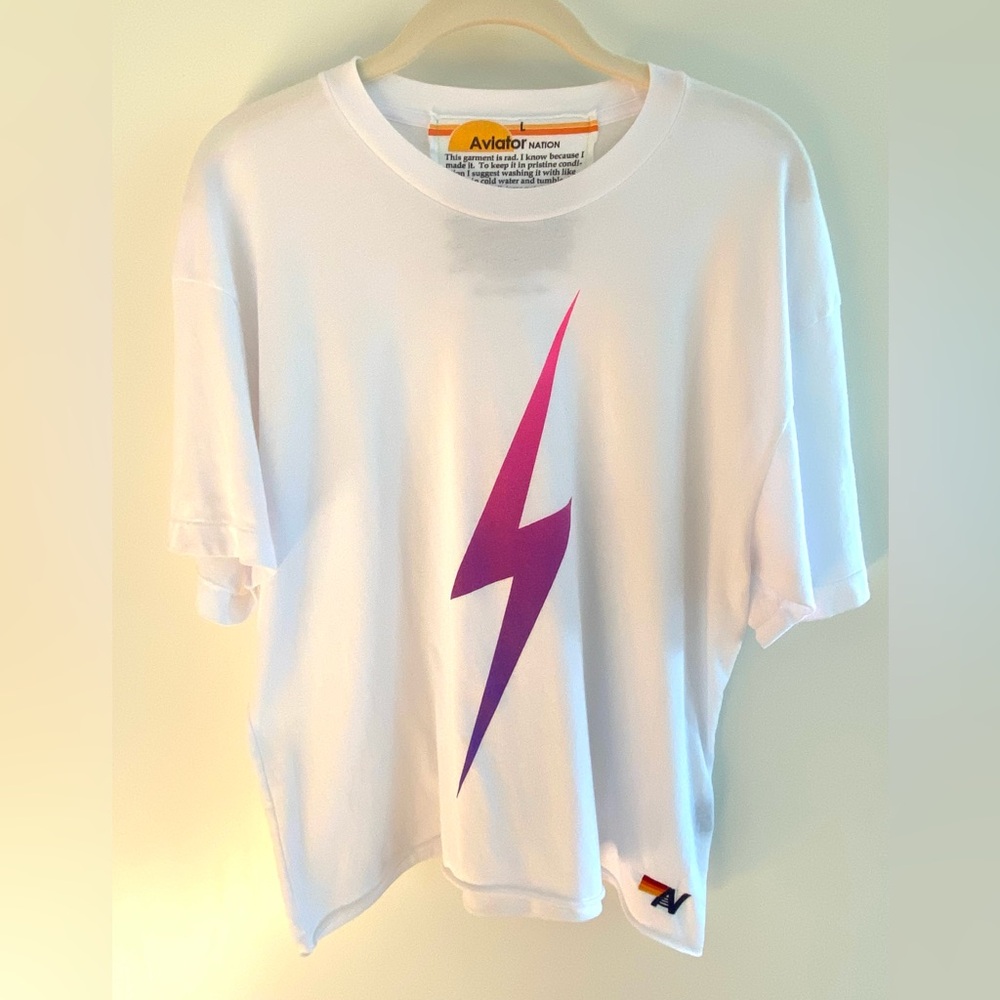 AVIATOR NATION Boyfriend Tee with Pink/Purple Ombré Bolt⚡️| Size Large - Picture 8 of 10
